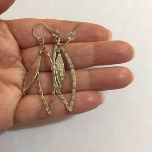 .925 Sterling Silver Long Leaf Earrings Unique Handmade!